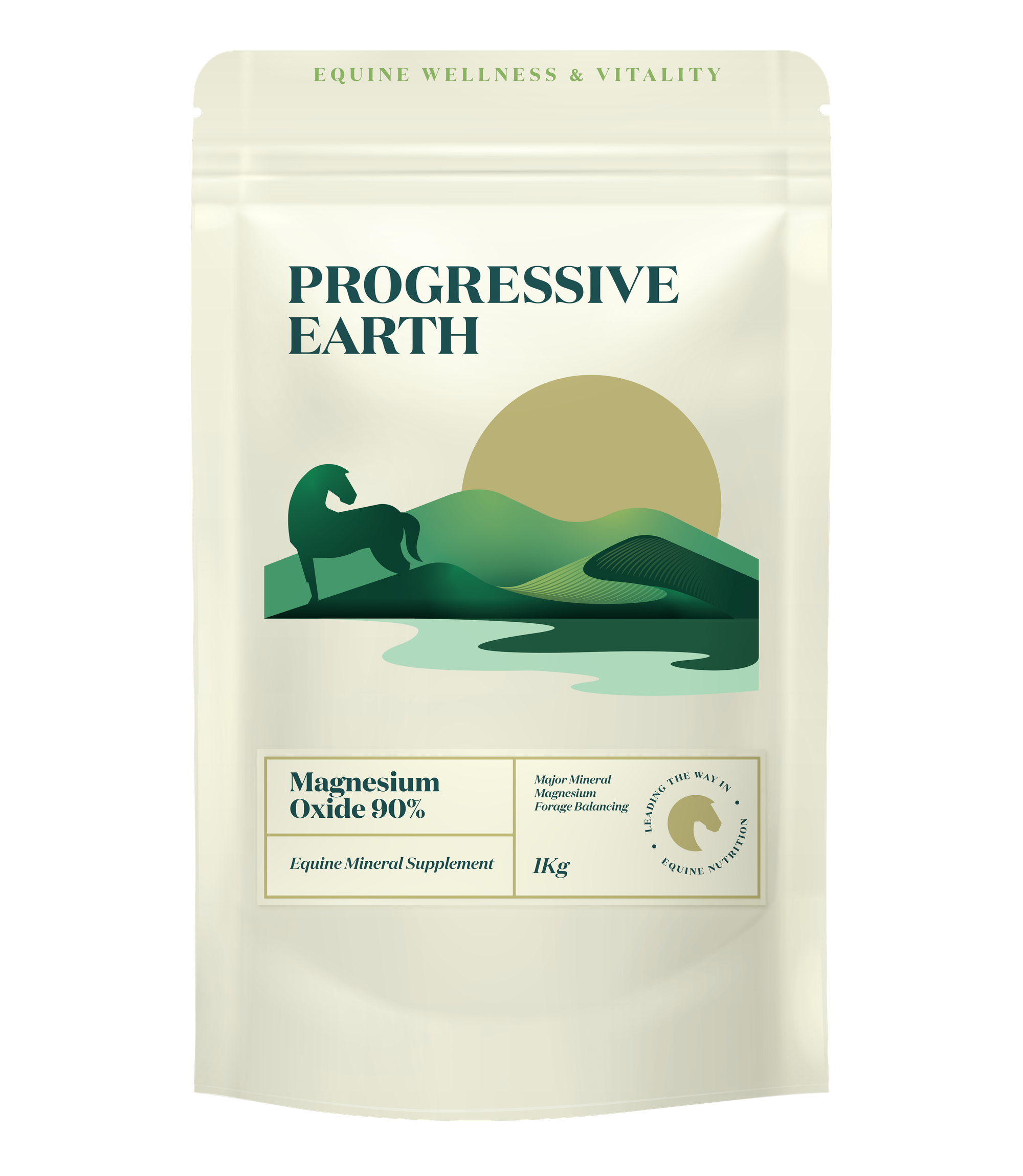 Magnesium Oxide 90% 1kg pouch for horses, front of pack