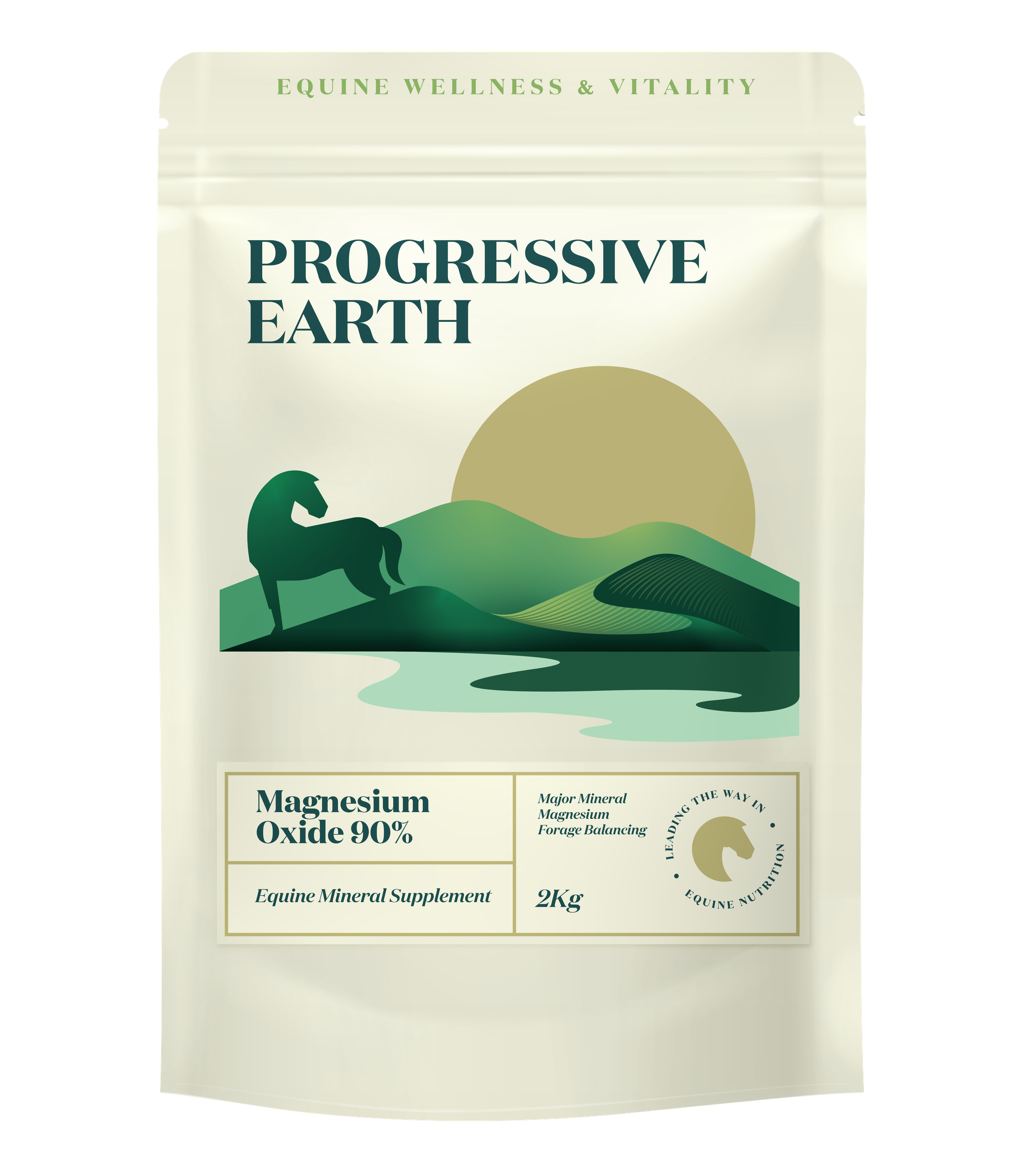 Magnesium Oxide 90% 2kg pouch for horses, front of pack