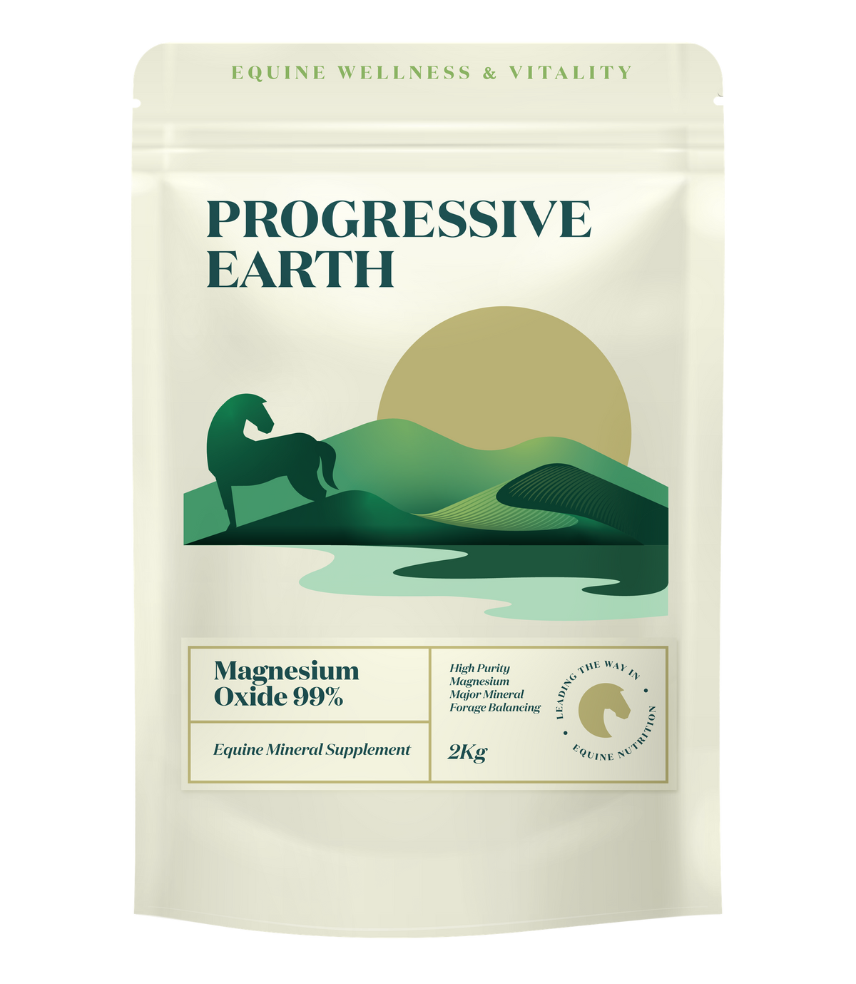 Magnesium Oxide 99% 2kg pouch for horses, front of pack