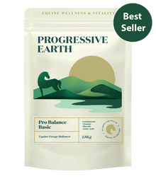 Progressive Earth equine supplement package with a scenic design and 'Best Seller' label.