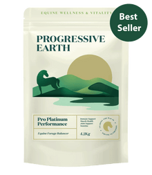 Progressive Earth equine supplement package with a scenic design and 'Best Seller' label.