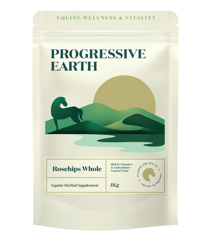 Rosehips Whole 1kg pouch for horses, front of pack